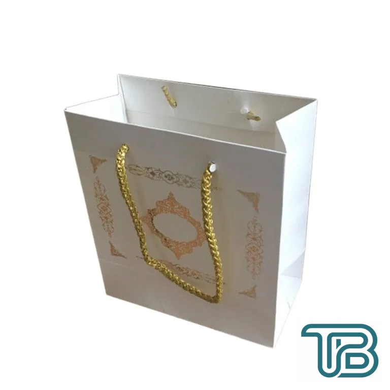 Karton İpsaplı Hediye Çantası Saray Desenli GOLD 15X17X8 10 Adet Beyaz - Eminönü ToptanS | Ticaretin Kalbinden