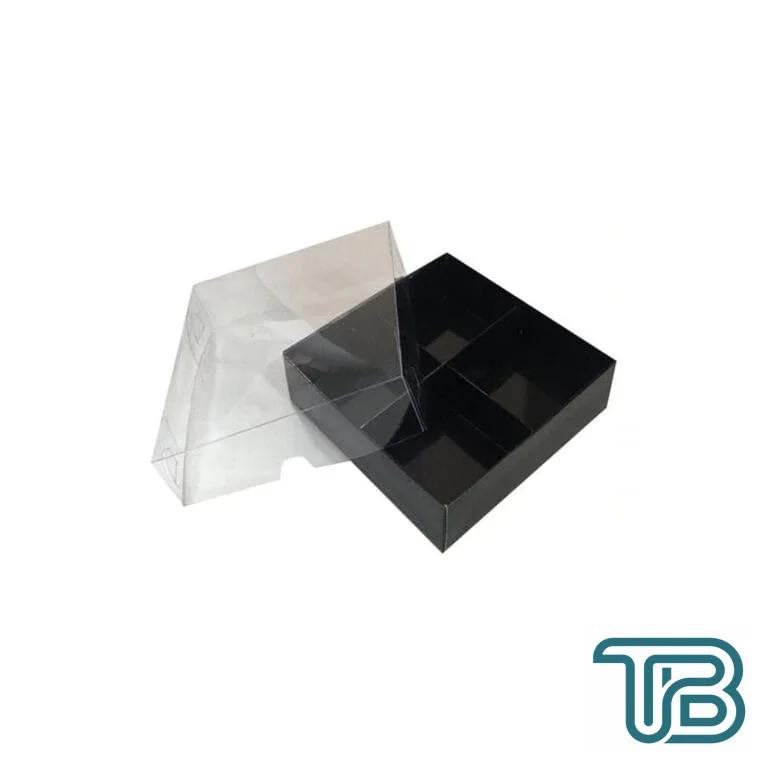 Asetat Kapaklı Karton Kutu 15x15x3 CM 4 Bölmeli Kutu (10 Adet) Siyah - Eminönü ToptanS | Ticaretin Kalbinden