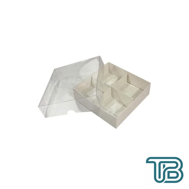 Asetat Kapaklı Karton Kutu 15x15x3 CM 4 Bölmeli Kutu (10 Adet) Beyaz - Eminönü ToptanS | Ticaretin Kalbinden
