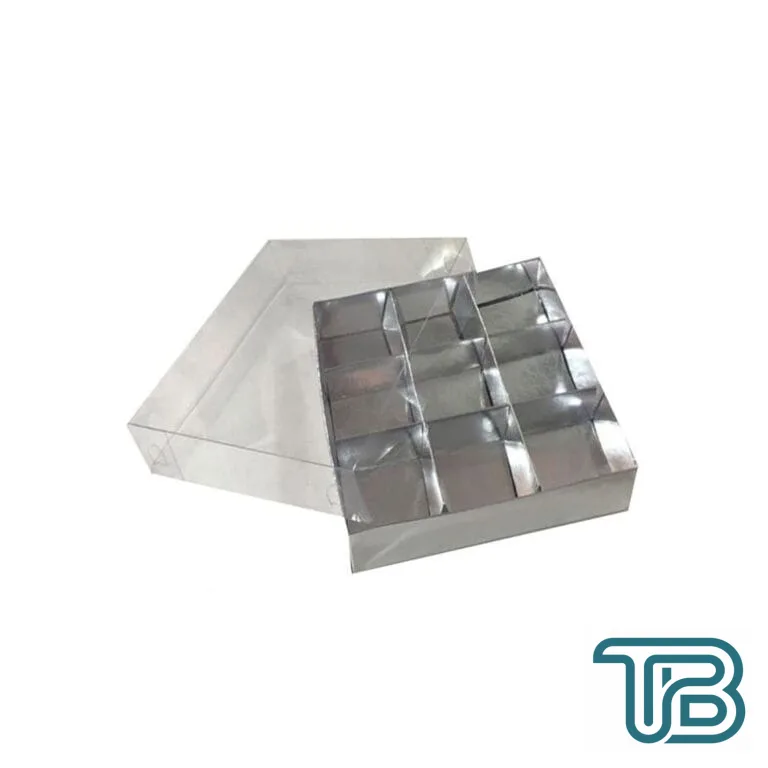 Asetat Kapaklı Karton Kutu 15x15x3 CM 9 Bölmeli Kutu (10 Adet) Gümüş - Eminönü ToptanS | Ticaretin Kalbinden