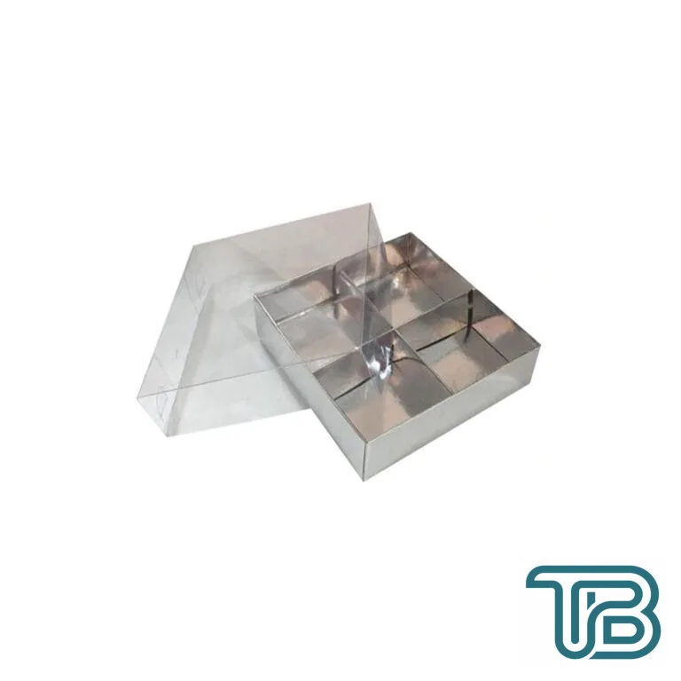Asetat Kapaklı Karton Kutu 15x15x3 CM 4 Bölmeli Kutu (10 Adet) Gümüş - Eminönü ToptanS | Ticaretin Kalbinden