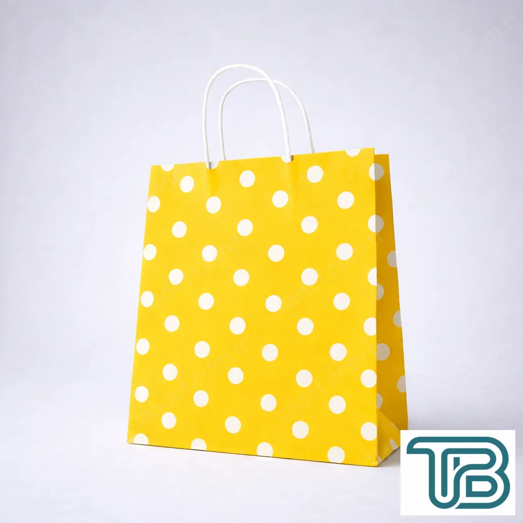 SARI PUANTİYELİ BÜKÜM SAPLI - ORTA BOY KAĞIT ÇANTA 25X31 CM 250 ADET
