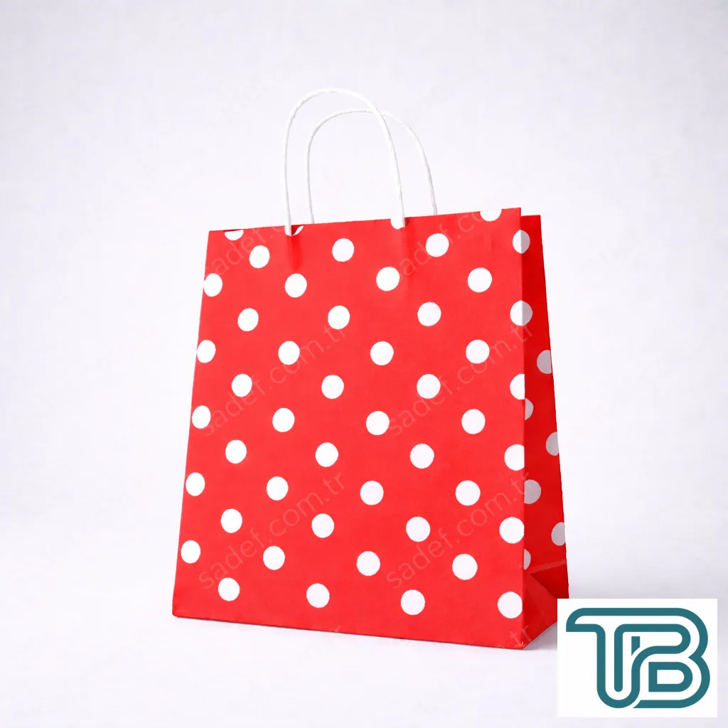 KIRMIZI PUANTİYELİ BÜKÜM SAPLI - ORTA BOY KAĞIT ÇANTA 25X31 CM 250 ADET