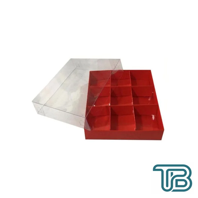 Asetat Kapaklı Karton Kutu 15x15x3 CM 9 Bölmeli Kutu (10 Adet) Kırmızı - Eminönü ToptanS | Ticaretin Kalbinden