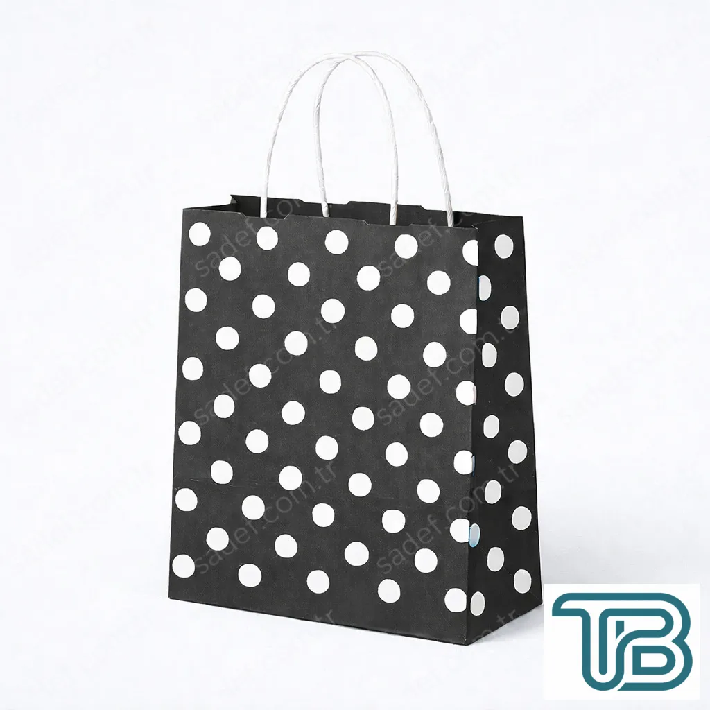 SİYAH PUANTİYELİ BÜKÜM SAPLI - KÜÇÜK BOY KAĞIT ÇANTA 18X23 CM 100 ADET
