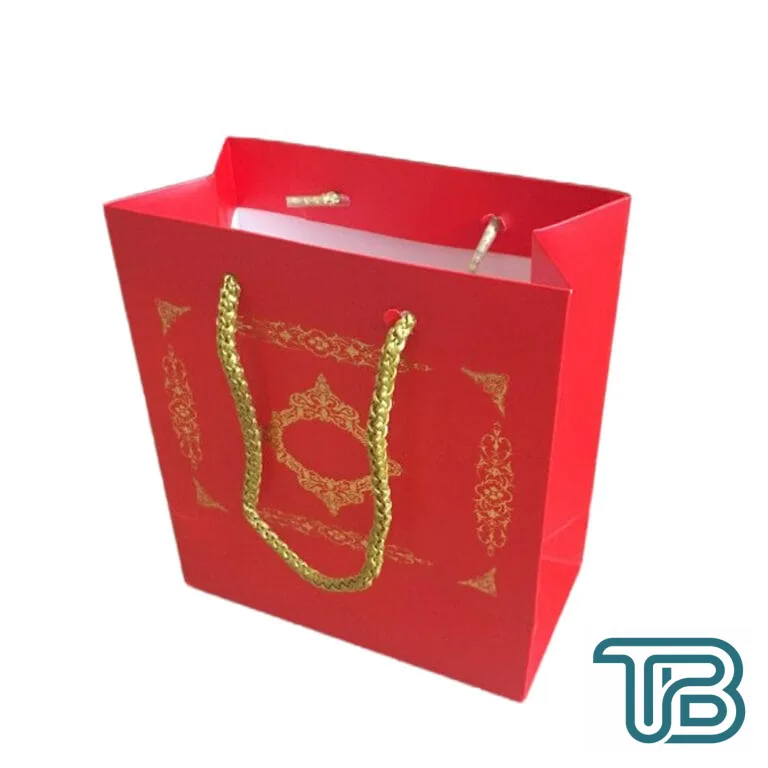 Karton İpsaplı Hediye Çantası Saray Desenli GOLD 15X17X8 10 Adet Kırmızı - Eminönü ToptanS | Ticaretin Kalbinden