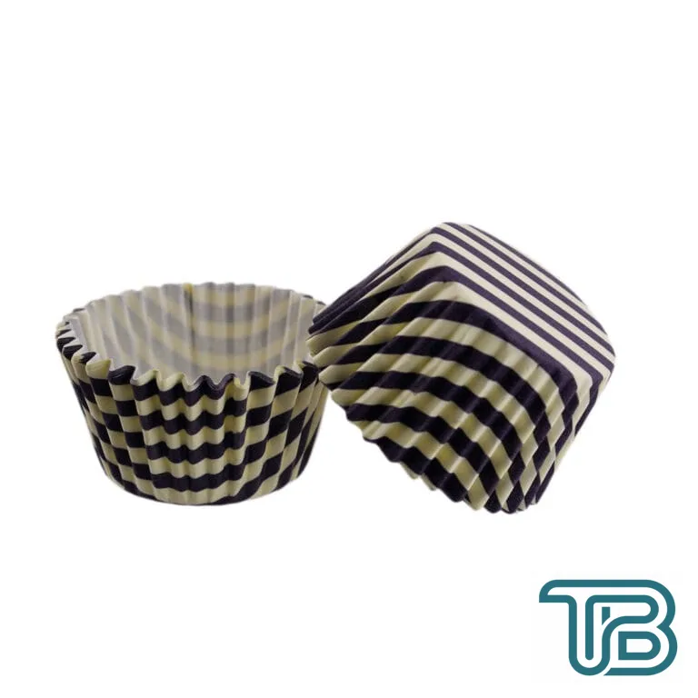 Cupcake Kalıbı Pet Kapsül Kek Kalıbı 48X34 MM (100 Adet) Kreme Mor Cizgili - Eminönü ToptanS | Ticaretin Kalbinden