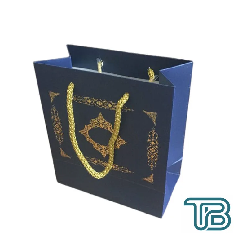 Karton İpsaplı Hediye Çantası Saray Desenli GOLD 15X17X8 10 Adet Lacivert - Eminönü ToptanS | Ticaretin Kalbinden