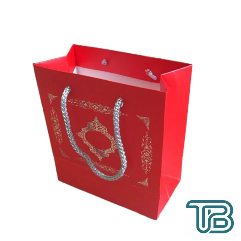 Karton İpsaplı Hediye Çantası Saray Desenli Gümüş 15X17X8 10 Adet Kırmızı - Eminönü ToptanS | Ticaretin Kalbinden