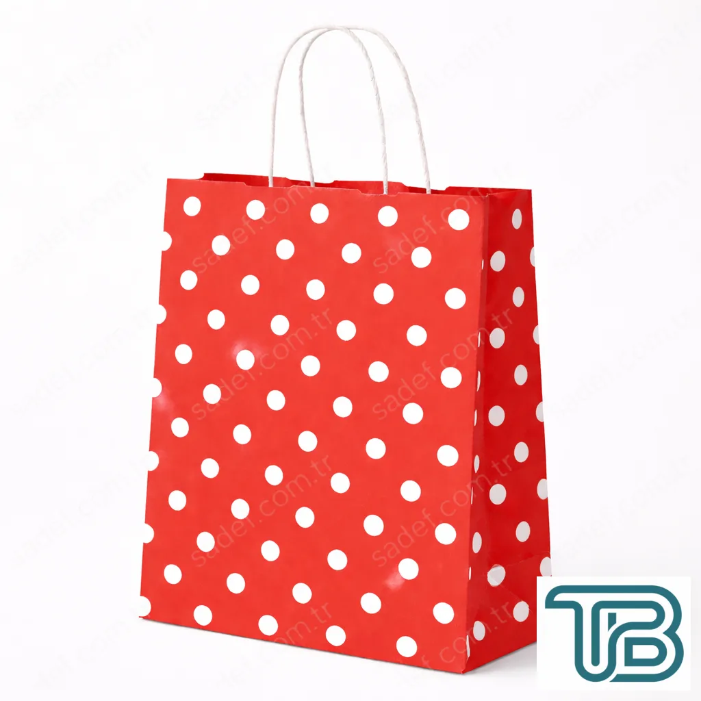 KIRMIZI PUANTİYELİ BÜKÜM SAPLI - BÜYÜK BOY KAĞIT ÇANTA 32X41 CM 250 ADET