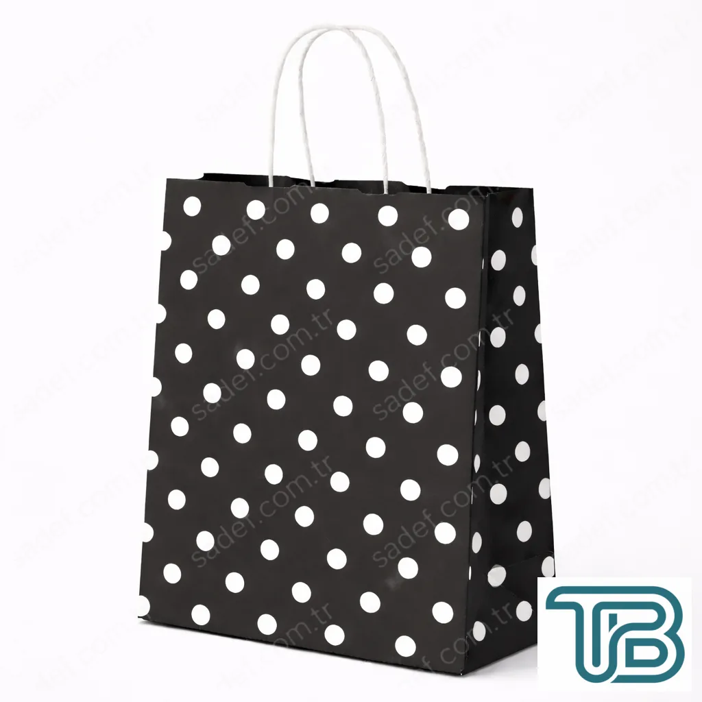 SİYAH PUANTİYELİ BÜKÜM SAPLI - BÜYÜK BOY KAĞIT ÇANTA 32X41 CM 250 ADET