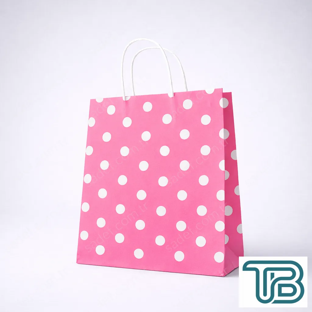 PEMBE PUANTİYELİ BÜKÜM SAPLI - ORTA BOY KAĞIT ÇANTA 25X31 CM 250 ADET