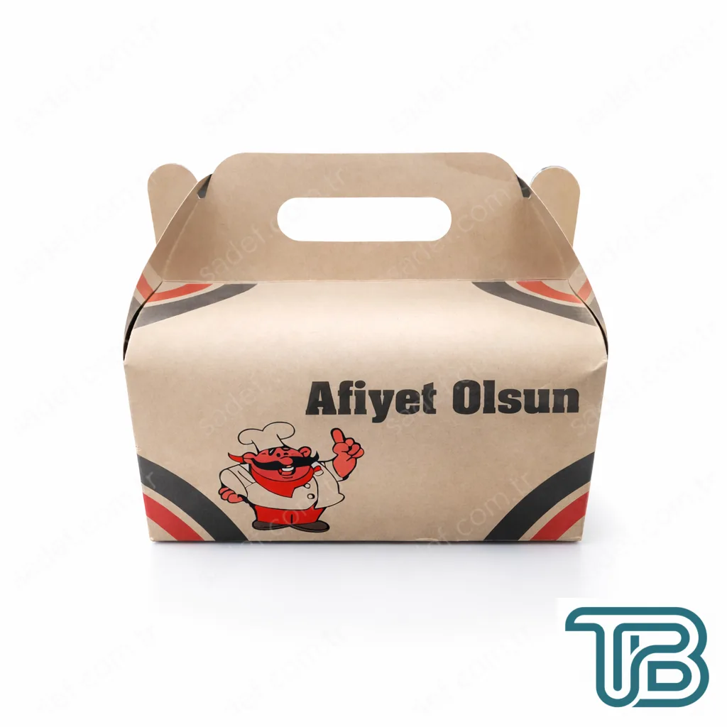 KRAFT SAPLI BURGER KUTUSU 21X10X13 CM ( BASKILI ) 100 ADET