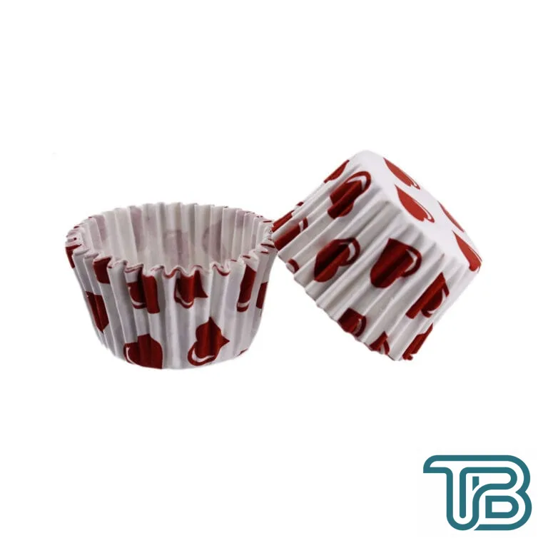Cupcake Kalıbı Pet Kapsül Kek Kalıbı 48X34 MM (100 Adet) Beyaza Kırmızı Kalp Desenli - Eminönü ToptanS | Ticaretin Kalbinden