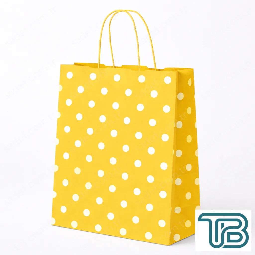 SARI PUANTİYELİ BÜKÜM SAPLI - BÜYÜK BOY KAĞIT ÇANTA 32X41 CM 100 ADET
