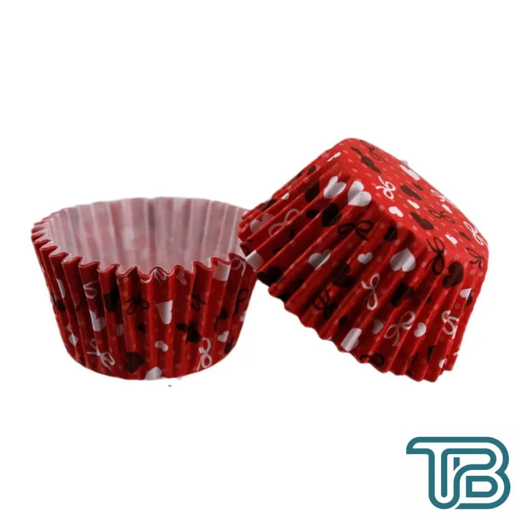 Cupcake Kalıbı Pet Kapsül Kek Kalıbı 48X34 MM (100 Adet) Kırmızı Üzeri Fiyonk Ve Kalp Desenli - Eminönü ToptanS | Ticaretin Kalbinden