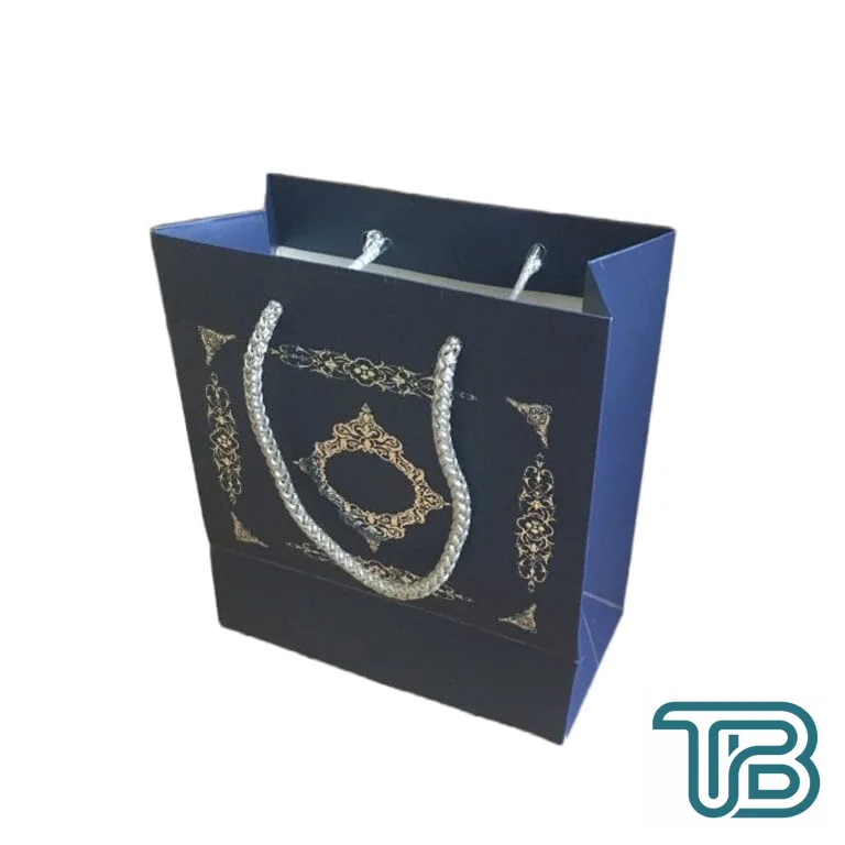 Karton İpsaplı Hediye Çantası Saray Desenli Gümüş 15X17X8 10 Adet Lacivert - Eminönü ToptanS | Ticaretin Kalbinden